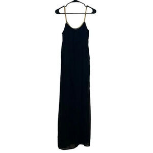 Annabelle Black Maxi Sheer Dress Golden Braided Straps size M